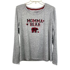 Dearfoams Momma Bear Womens Size Medium Gray Long Sleeve Pullover Sleep Shirt